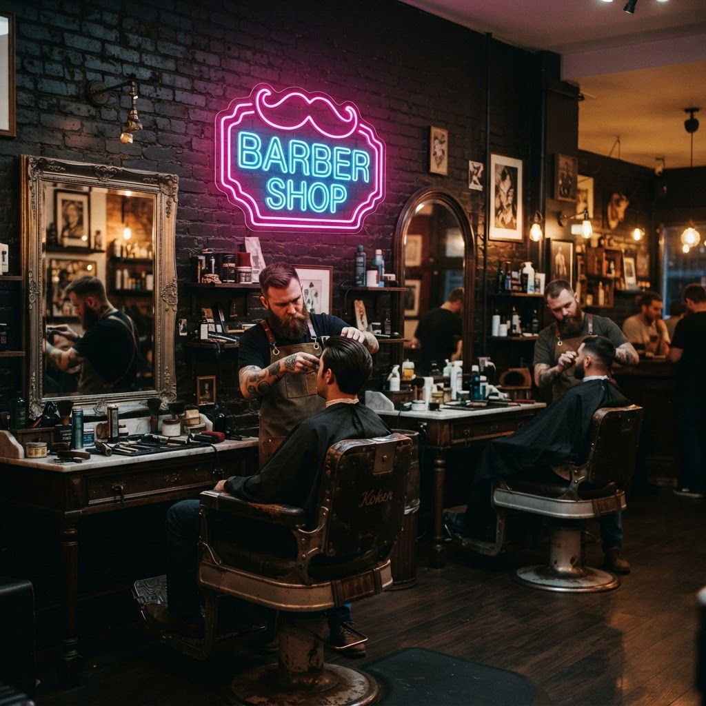 Enseigne néon dans un barbershop