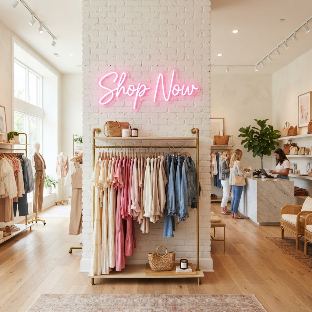 Enseigne néon dans une boutique de mode
