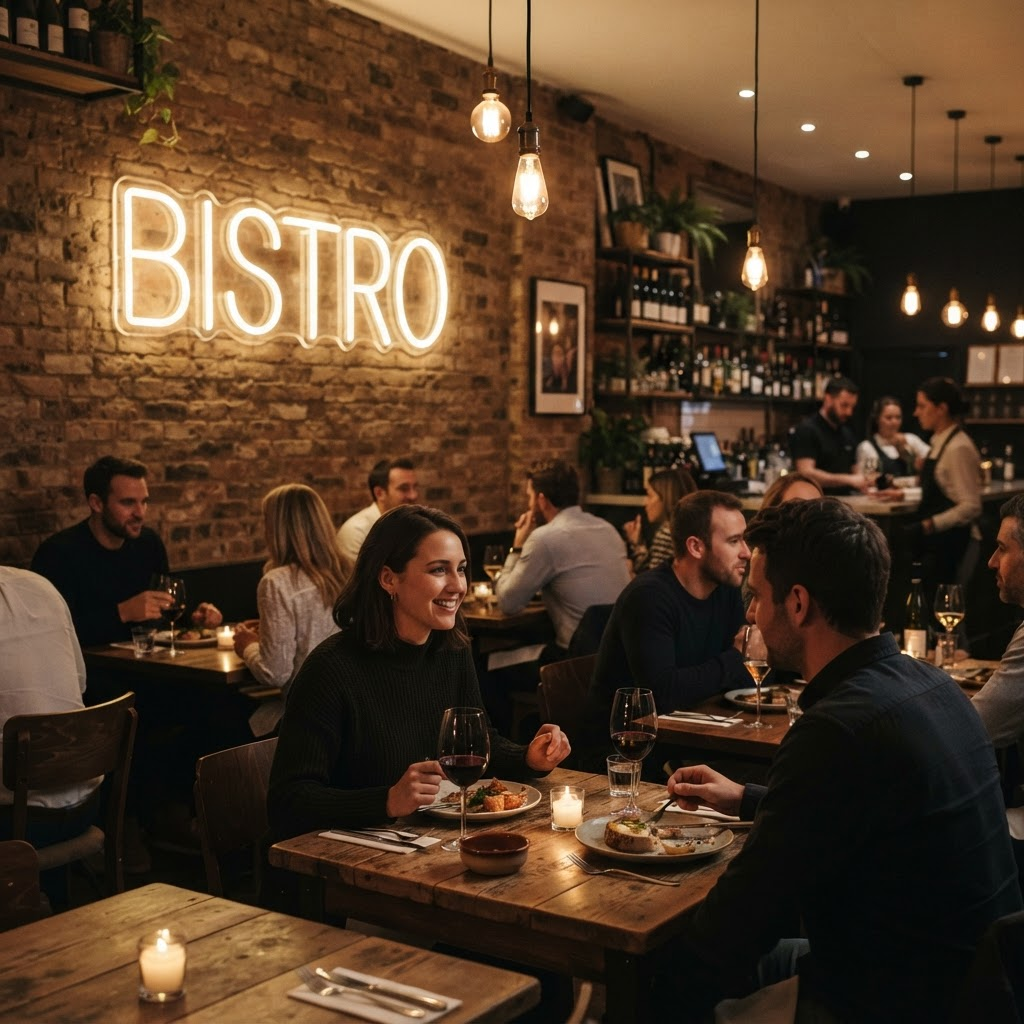 Enseigne néon dans un restaurant bistro